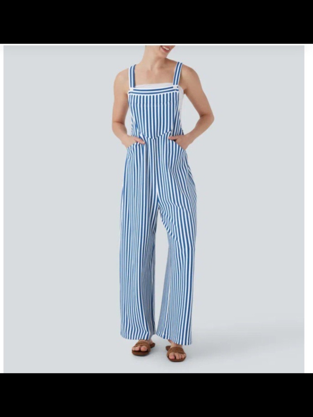 Halara Striped Waffle Overalls With Pockets - Picture 2 of 8